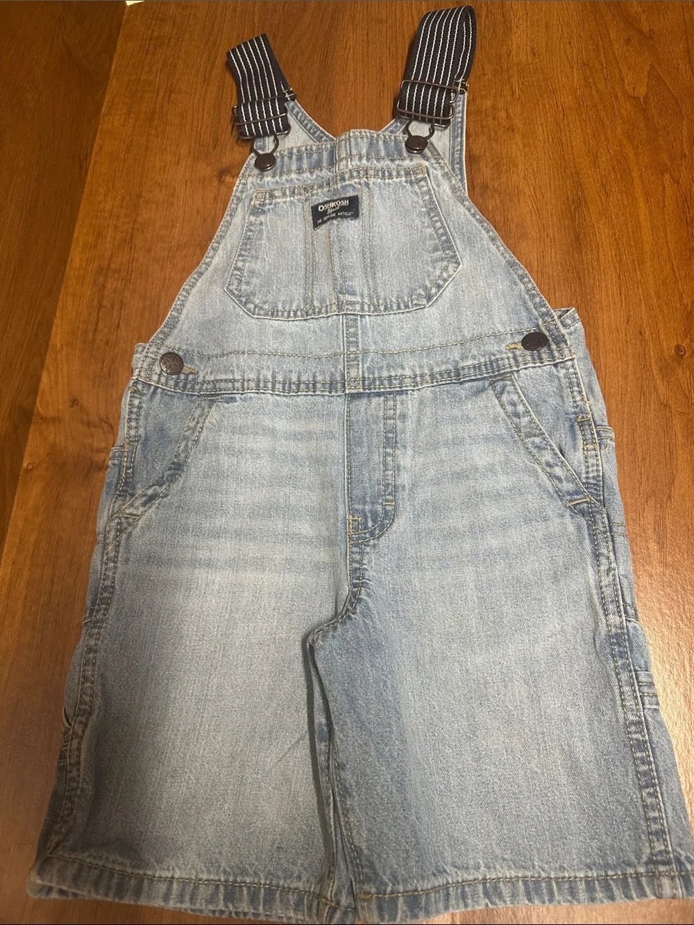 OshKosh B'gosh Light Blue Denim Shortalls with Striped Straps 5T